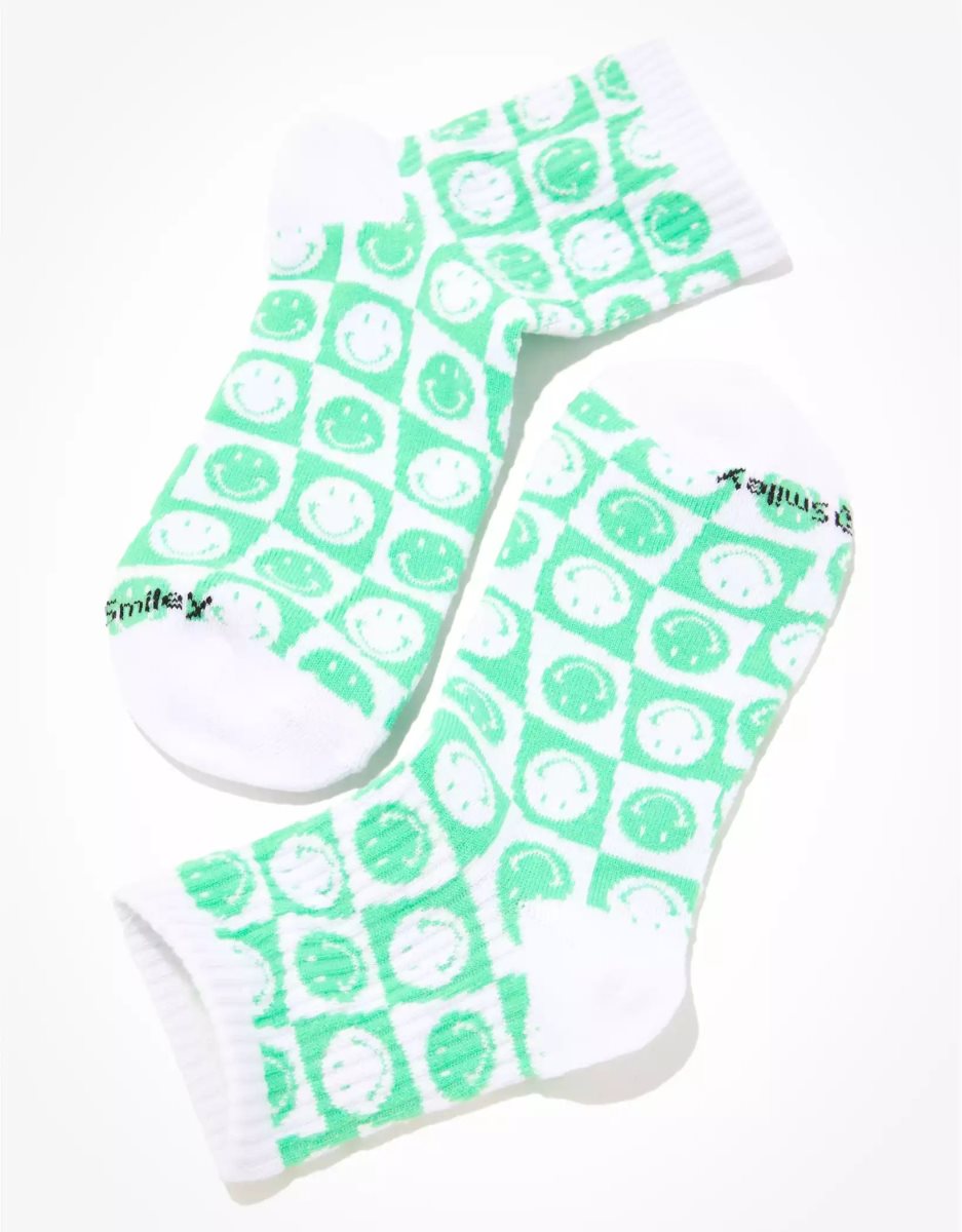 Chaussettes American Eagle AE Smiley Checkerboard Boyfriend Vert Femme | EUJ-87038288